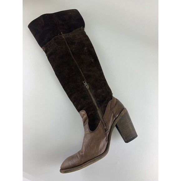 BOGO Miz Mooz Brown Suede Over Knee Heel Boot Mid Zip Pull On Leather 38 7.5-8 - Picture 12 of 16